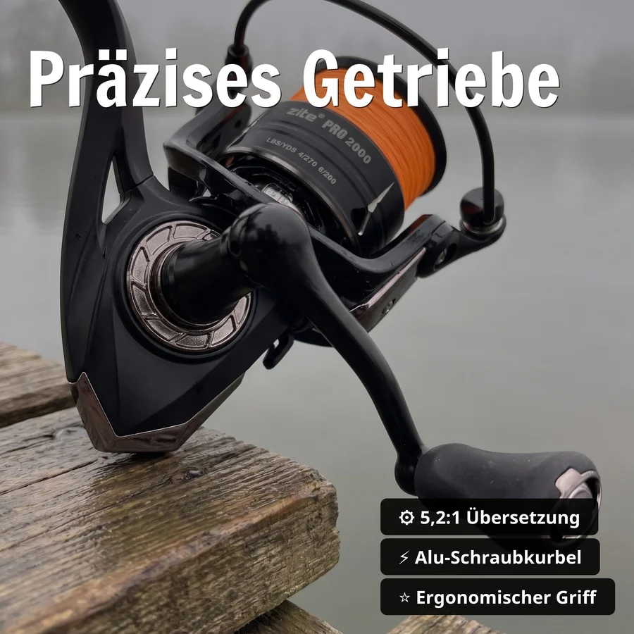 Zite Fishing Spinning Reel Pro 2000 bespult Spinnrolle mit Frontbremse 8+1 2 Aluminiumspulen für Spinnfischen - Präzises Getriebe