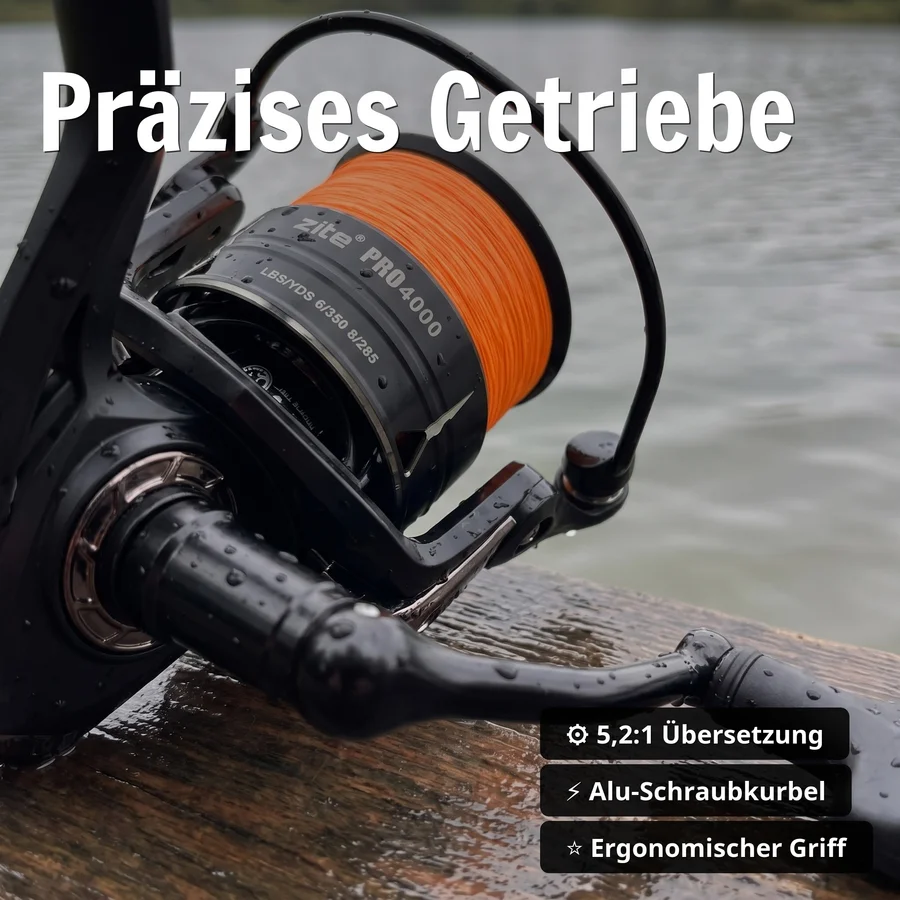 Zite Fishing Spinning Reel Pro 4000 bespult Spinnrolle mit Frontbremse 8+1 2 Aluminiumspulen für Spinnfischen - Präzises Getriebe