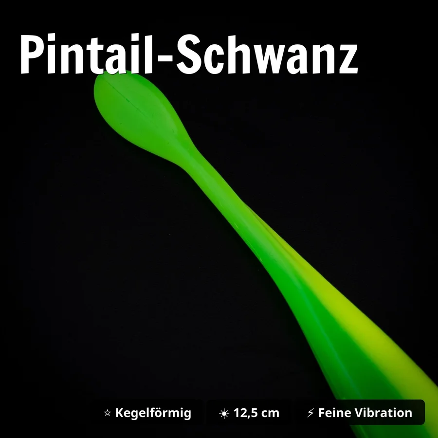 Zite Fishing Inzite Pinshad Lime Bomb 12,5 cm – UV-aktiver Gummiköder Pintail für Zander & Barsch, 5 Stück - Pintail-Schwanz