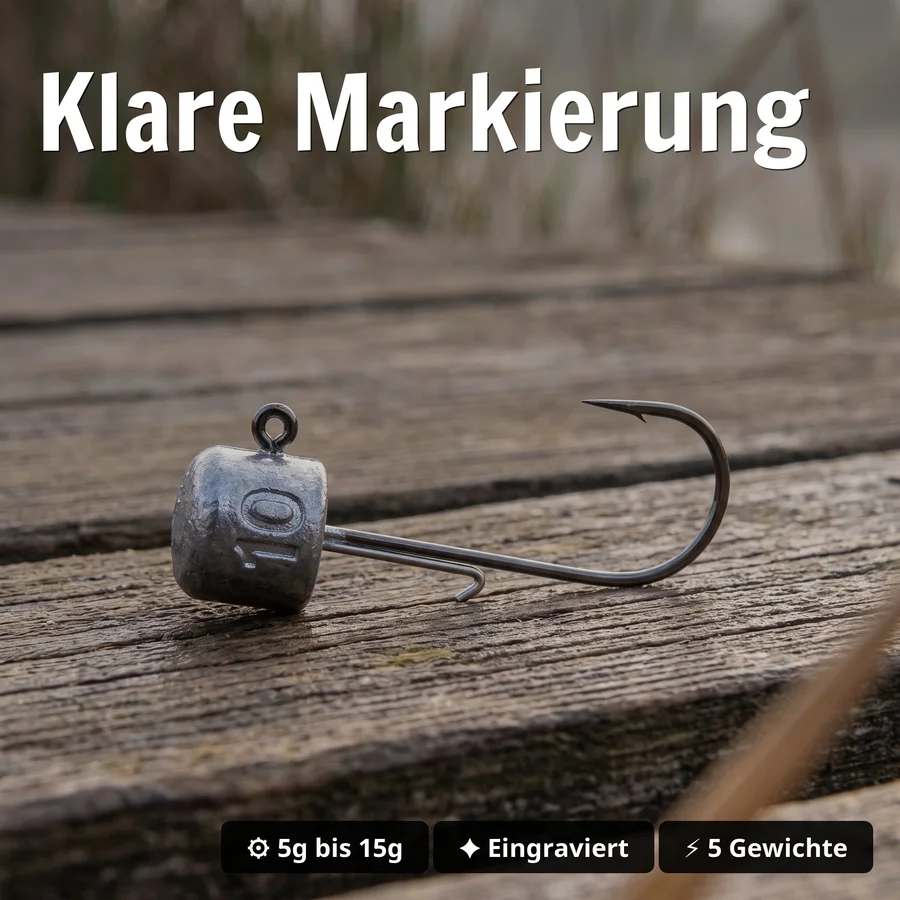 Zite Fishing Stand Up Jig Set 5-15g für Gummiköder - Jighaken Grundangeln 25 Stück in Sortierbox - Klare Markierung