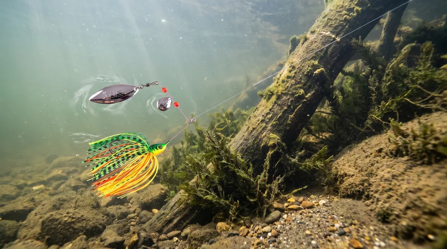 Inzite Rotator Spinnerbaits 10g – Haken 3/0 – Tropic Punch – mit Doppelspinnerblatt & Fransen - Für Kraut, Kanten & Totholz