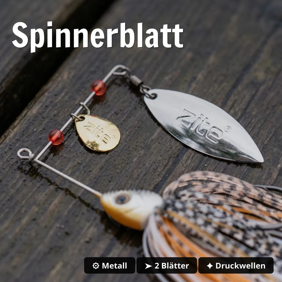 Inzite Rotator Spinnerbaits 10g – Haken 5/0 – Banana Peel – mit Doppelspinnerblatt & Fransen - Spinnerblatt