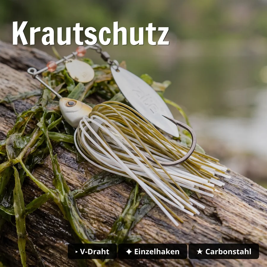 Inzite Rotator Spinnerbaits 16g – Haken 3/0 – Golden Coconut – mit Doppelspinnerblatt & Fransen - Krautschutz