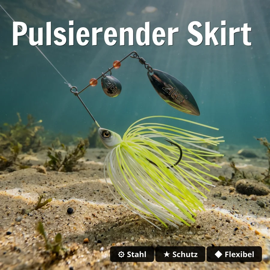 Inzite Rotator Spinnerbaits 16g – Haken 5/0 – Lemon Drop – mit Doppelspinnerblatt & Fransen - Pulsierender Skirt
