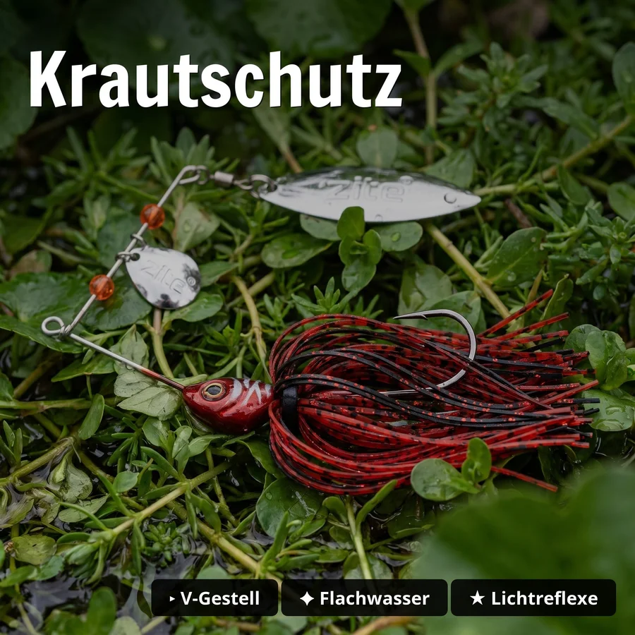 Inzite Rotator Spinnerbaits 16g – Haken 5/0 – Dark Cherry – mit Doppelspinnerblatt & Fransen - Krautschutz