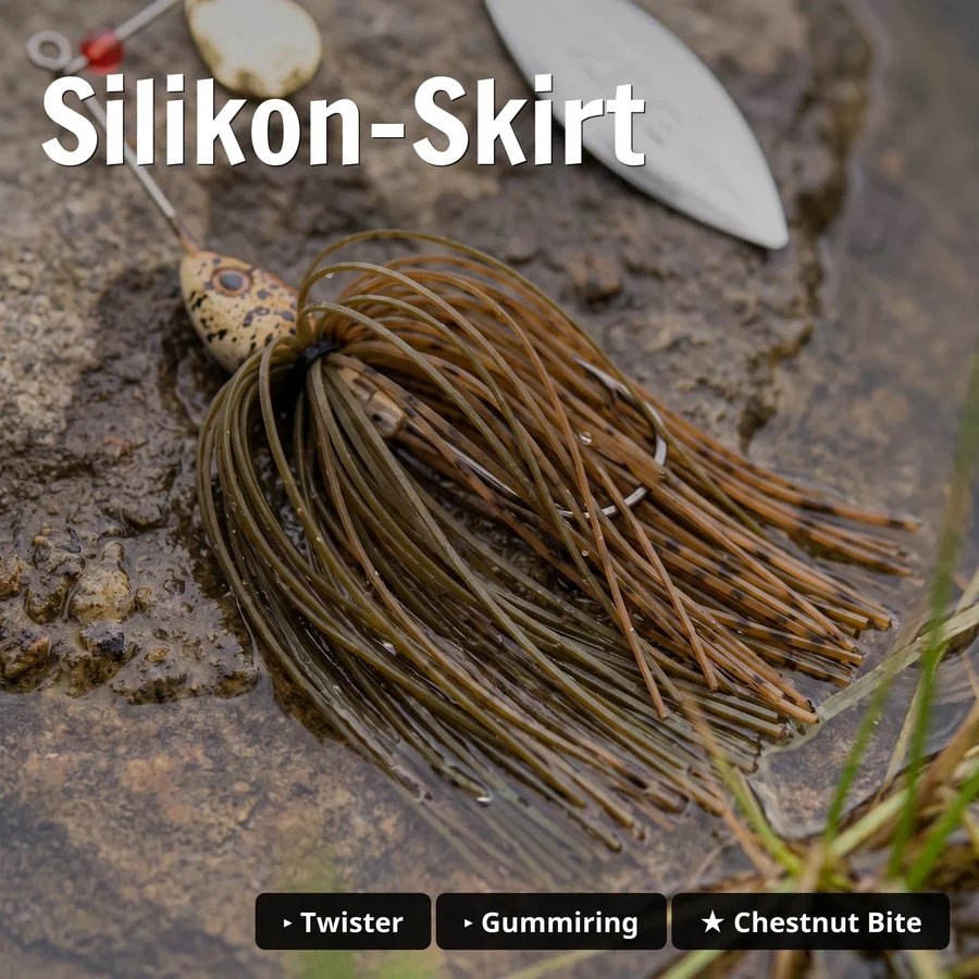 Inzite Rotator Spinnerbaits 16g – Haken 5/0 – Chestnut Bite – mit Doppelspinnerblatt & Fransen - Silikon-Skirt