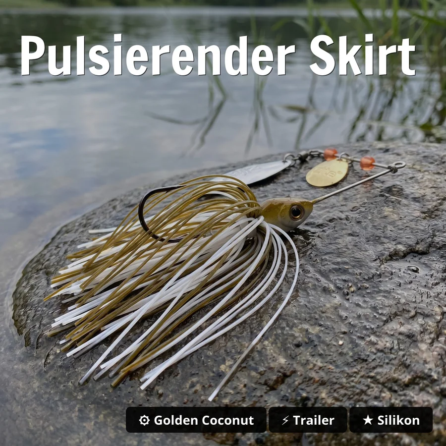 Inzite Rotator Spinnerbaits 21g – Haken 5/0 – Golden Coconut – mit Doppelspinnerblatt & Fransen - Pulsierender Skirt