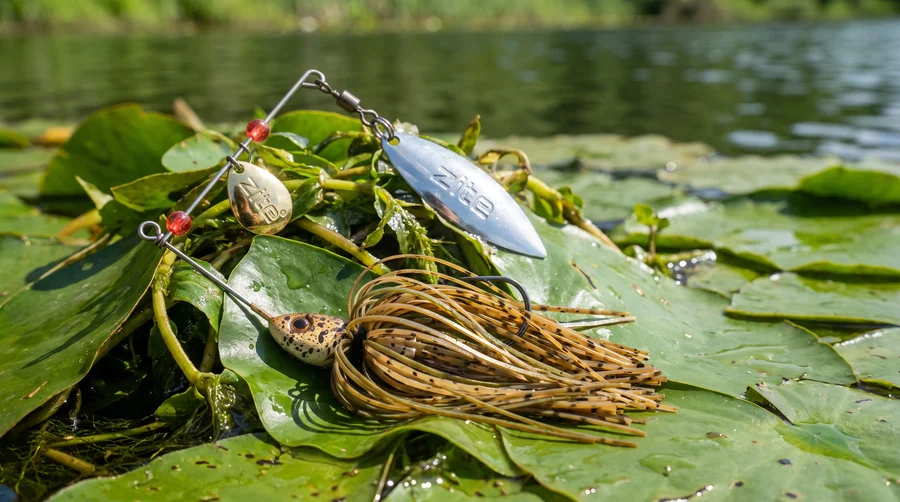 Inzite Rotator Spinnerbaits 21g – Haken 5/0 – Chestnut Bite – mit Doppelspinnerblatt & Fransen - Kraut-Killer für Raubfische