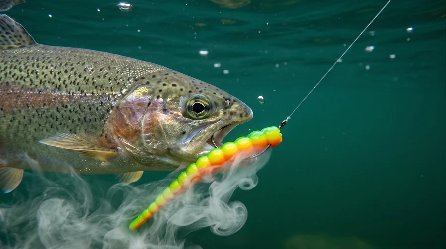 Zite Fishing Curly Viper Schwarz Gelb Knoblauch 6,5 cm Rotationsköder für Forelle 8 Stück - Extremer Reiz durch Knoblauch