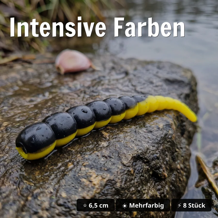 Zite Fishing Curly Viper Mystica Knoblauch 6,5 cm Rotationsköder für Forelle 8 Stück - Intensive Farben