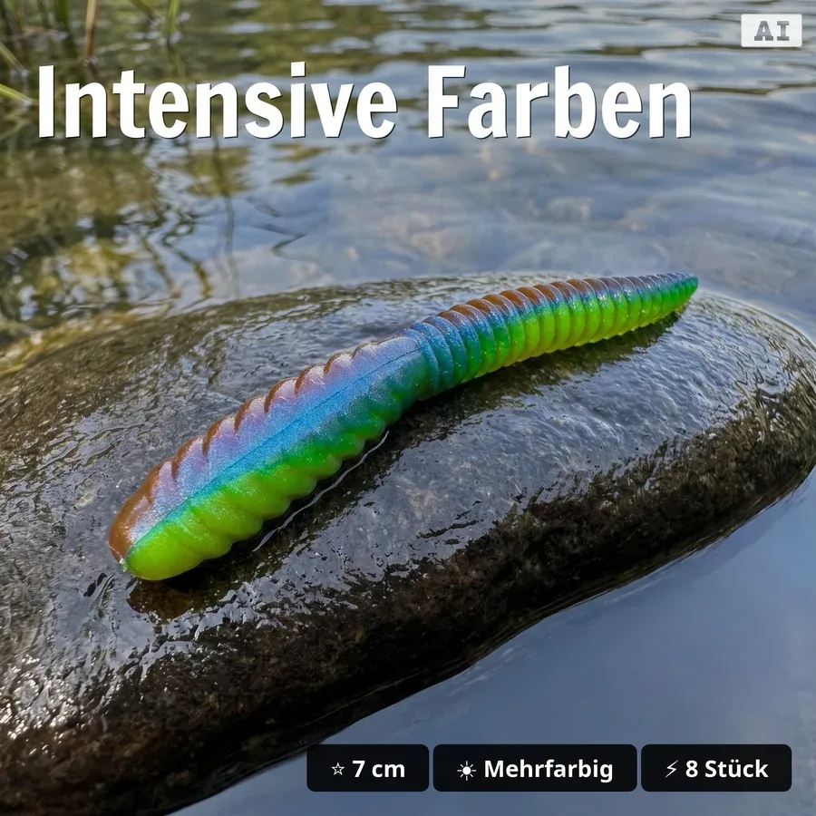 Twerky Tailer Turbo Knoblauch 7 cm – 8 Stück Forellen-Gummiköder mit Aroma, Made in Germany - Intensive Farben