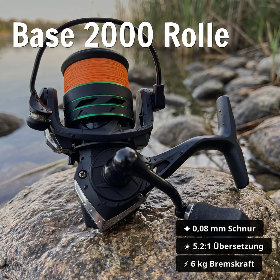 Zite Fishing Barsch Starterset Komplett – Inzite Base Stick 225cm Rute, Spinning Reel 2000 bespult & Neon Jigspinner Set - Base 2000 Rolle