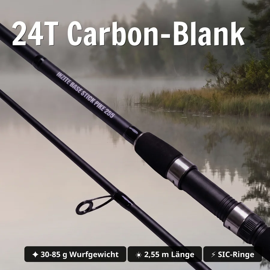 Zite Fishing Inzite Base Stick Starter-Set Hecht Spinning Reel Base 4000 bespult, Bladed Jigs & mehr - 24T Carbon-Blank