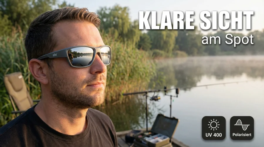 Zite Fishing Polarisationsbrille Orus – Silber verspiegelt mit UV400-Schutz, schwimmfähig & Hardcase - Klare Sicht am Spot