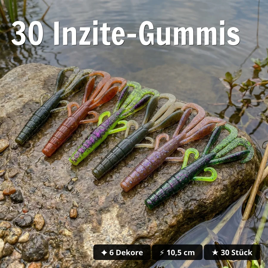 Zite Fishing Inzite Braw Starterbox – 30 Gummiköder 10,5 cm + 6 Fertigvorfächer für Barsch & Zander - 30 Inzite-Gummis