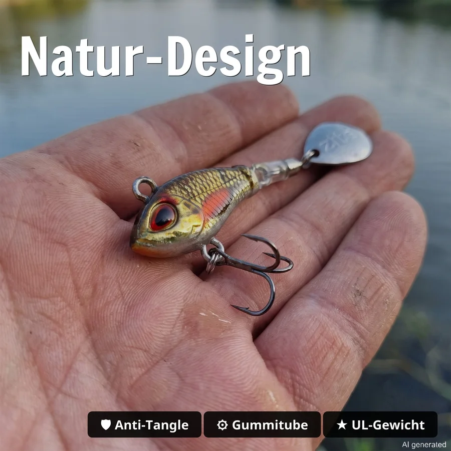 Zite Fishing Jigspinner Set Natur M 10g - 5 Spin Jigs im 3D-Beutefisch-Design für Barsch, Hecht & Zander - Natur-Design