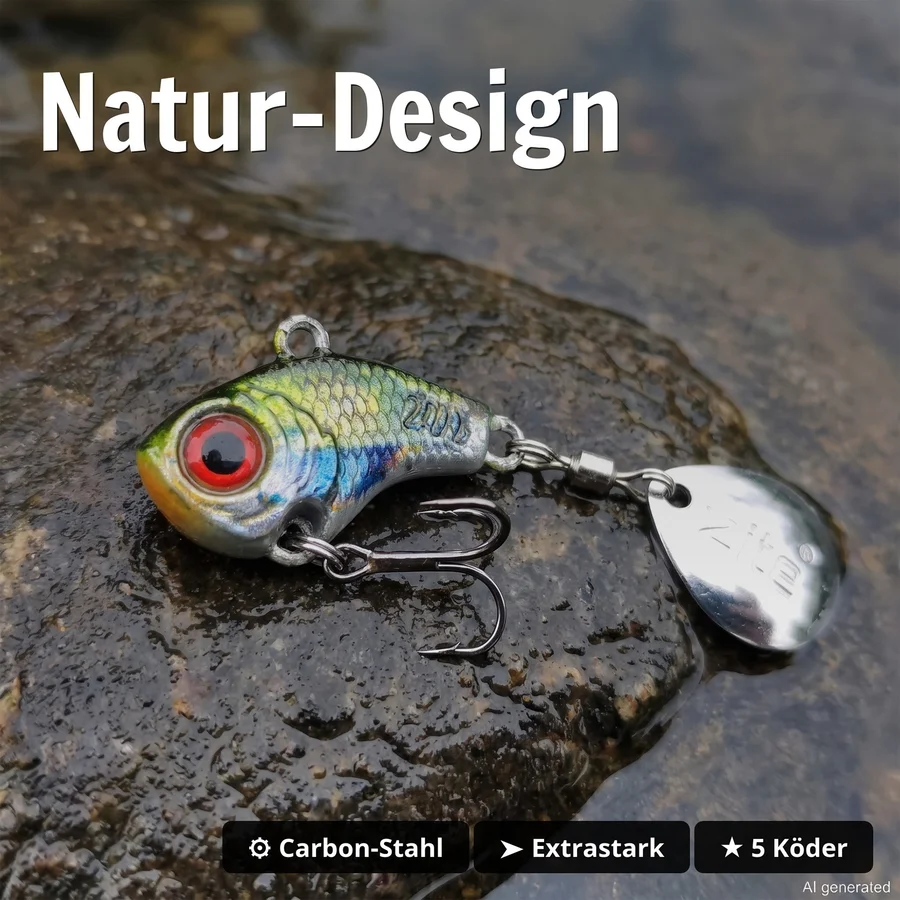 Zite Fishing Jigspinner Set Natur L 15g - 5 Spin Jigs im 3D-Beutefisch-Design für Barsch, Hecht & Zander - Natur-Design