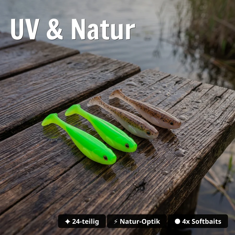 Zite Fishing Zielfisch Box Barsch – 24-tlg. Köder-Set für Spinnfischen | Wobbler, Gummiköder, Spinner & Jigspinner - UV & Natur