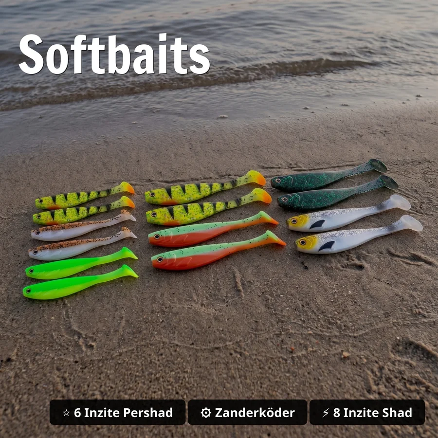 Zite Fishing Zielfischbox Zander – 35-tlg. Set mit Gummiködern, Wobbler, Crankbait & Jigköpfen - Softbaits