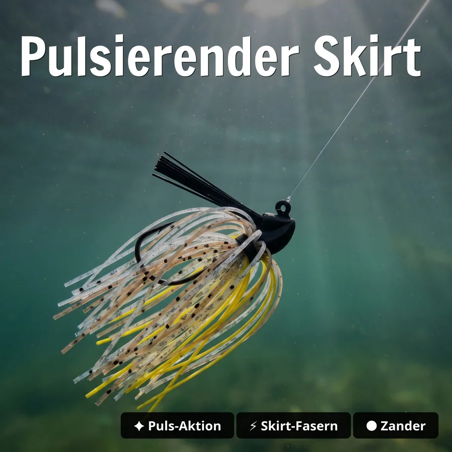 Inzite Skrrt Skirt Jig 6g – Haken 1/0 – Ghost Banana – mit Weedguard Fransen Köder für Barsch und Zander - Pulsierender Skirt