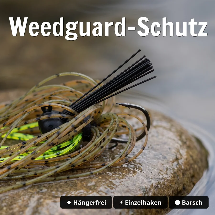 Inzite Skrrt Skirt Jig 10g – Haken 3/0 – Green Pumpkin – mit Weedguard Fransen Köder für Barsch und Zander - Weedguard-Schutz