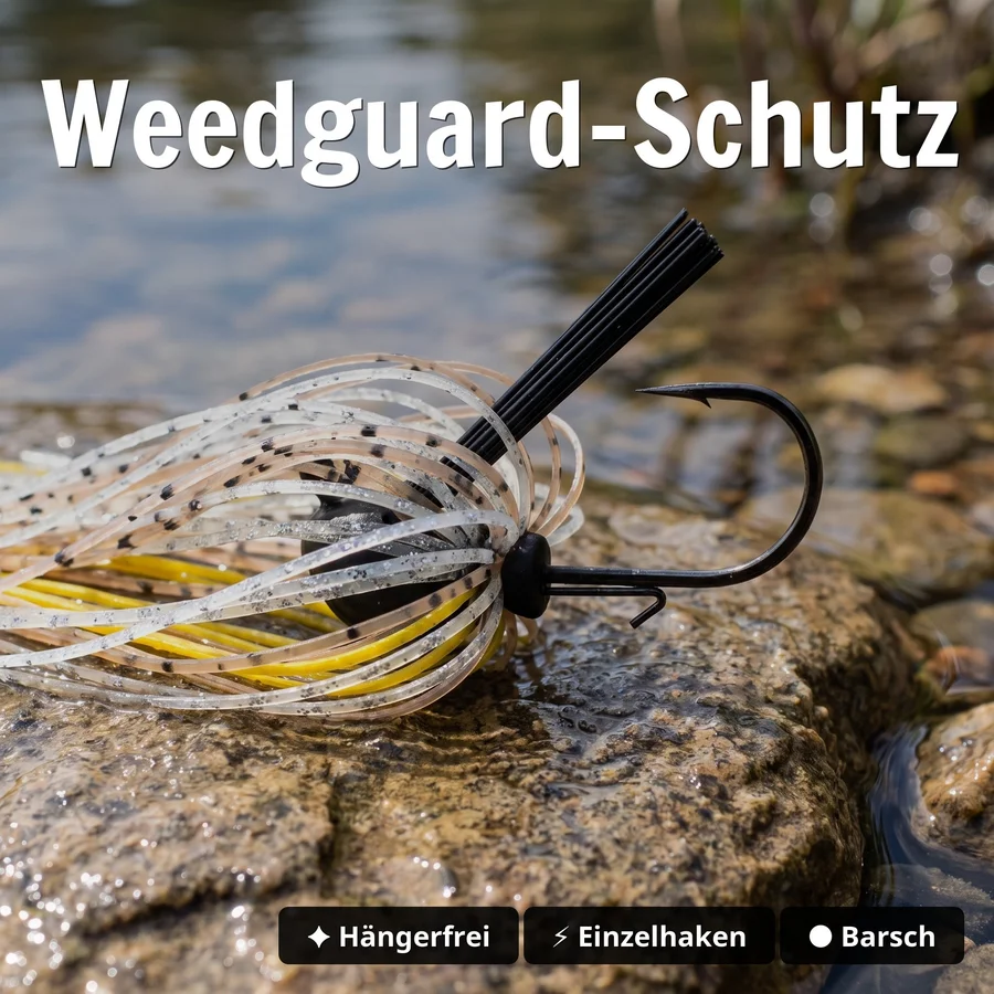 Inzite Skrrt Skirt Jig 10g – Haken 3/0 – Ghost Banana – mit Weedguard Fransen Köder für Barsch und Zander - Weedguard-Schutz