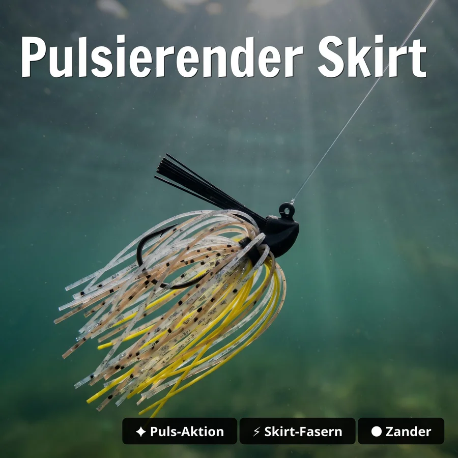 Inzite Skrrt Skirt Jig 10g – Haken 3/0 – Ghost Banana – mit Weedguard Fransen Köder für Barsch und Zander - Pulsierender Skirt