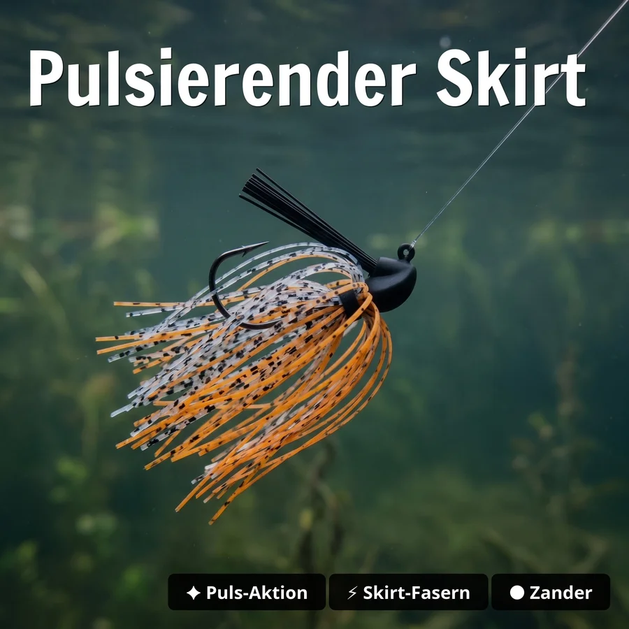 Inzite Skrrt Skirt Jig 14g – Haken 3/0 – Banana Peel – mit Weedguard Fransen Köder für Barsch und Zander - Pulsierender Skirt