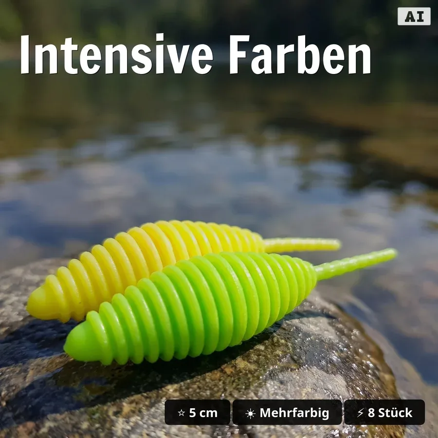 Big Bug Toxic Berry Knoblauch 5 cm Forellenköder mit Aroma, 8 Stück Gummiköder für UL-Angeln - Intensive Farben