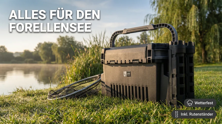 Zite Fishing Forellen-Pro Box XXL – Angelkoffer mit Rutenhaltern, 9 Deckelfächern & flexibel platzierbaren Trennwänden - Alles für den Forellensee