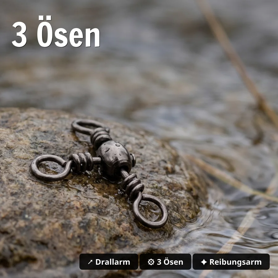 Zite Fishing Kreuzwirbel 8# – 15 Stück Dreiwege-Wirbel für Paternoster & Dropshot - 3 Ösen