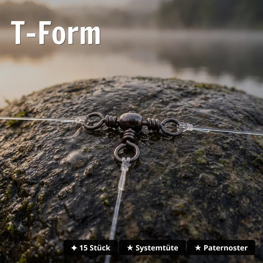 Zite Fishing Kreuzwirbel 8# – 15 Stück Dreiwege-Wirbel für Paternoster & Dropshot - T-Form