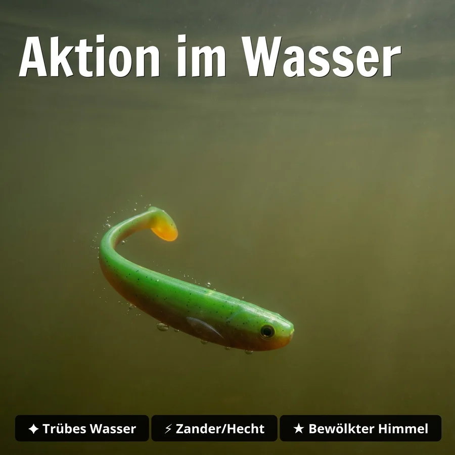Inzite Shad Green Tomato 15,5 cm – Gummifisch für Zander & Hecht 4 Stück - Aktion im Wasser