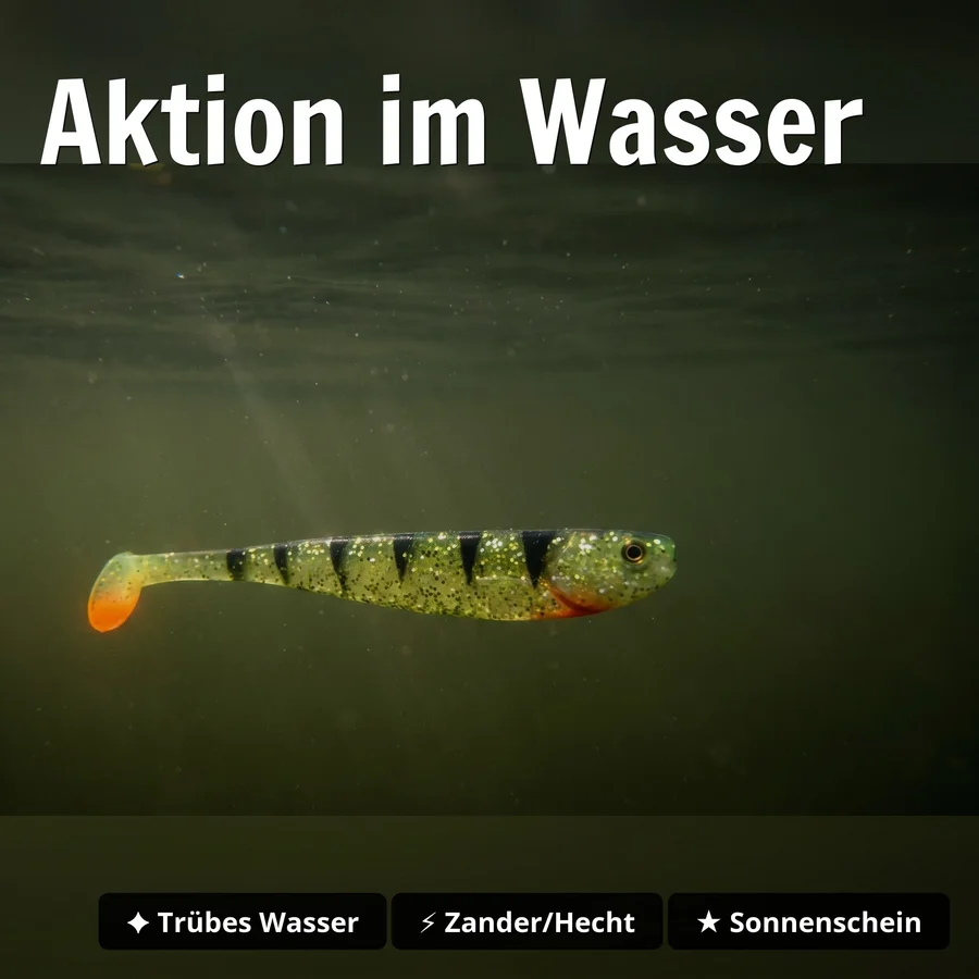 Inzite Shad Lightning Perch 15,5 cm Gummifisch 4 Stück – UV-aktiv für Zander & Hecht - Aktion im Wasser