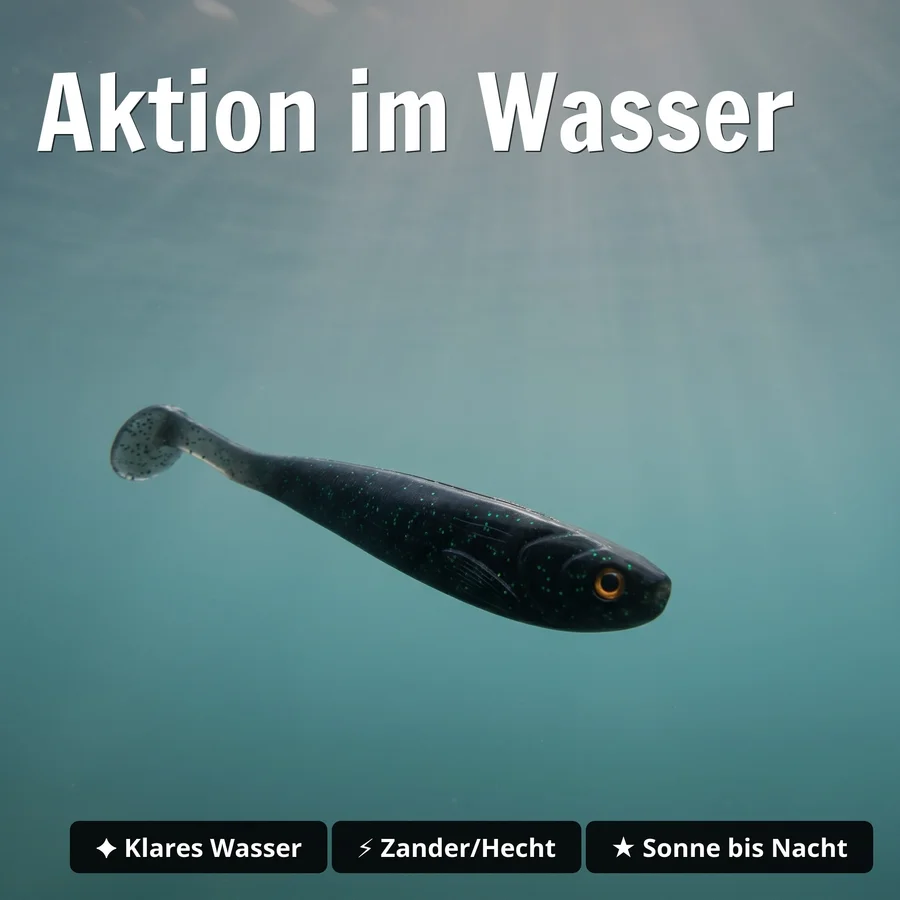 Zite Fishing Inzite Shad Black Vibe Gummifisch 15,5 cm – 4 Stück – Zander & Hecht - Aktion im Wasser