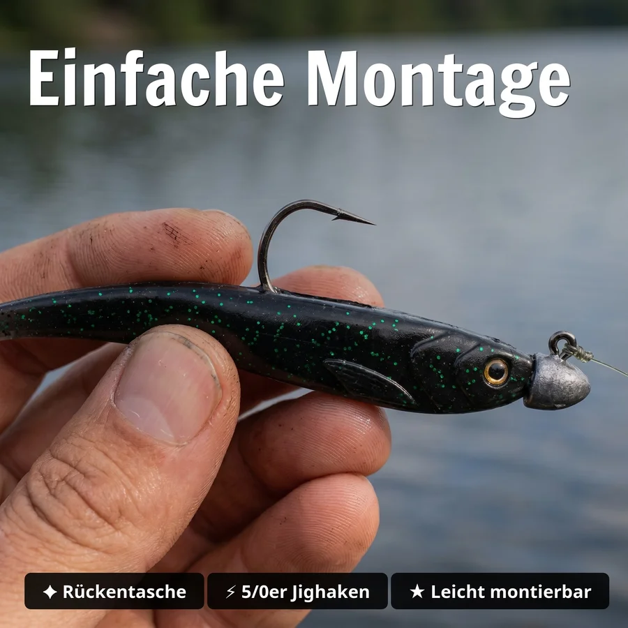 Zite Fishing Inzite Shad Black Vibe Gummifisch 15,5 cm – 4 Stück – Zander & Hecht - Einfache Montage