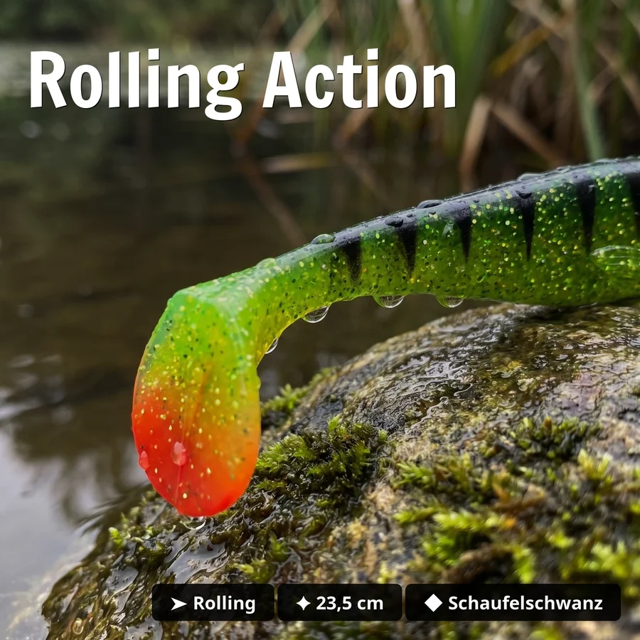 Zite Fishing XL Inzite Flanker Gummifisch Lightning Perch 23,5 cm - Großhecht Köder im 2er Pack - Rolling Action