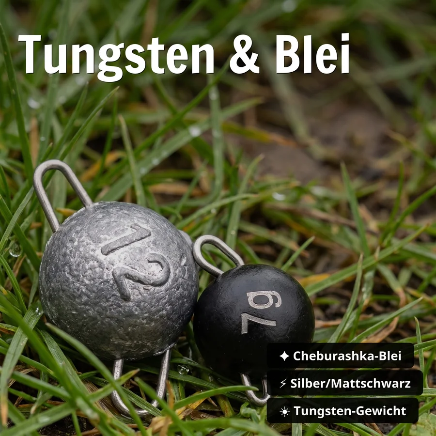 Cheburashka Rig Bundle mit Cheburashka in Blei & Tungsten sowie Off-Set & Schnüre für Barsch & Zander Angeln - Tungsten & Blei