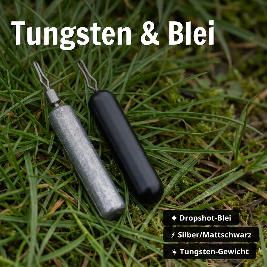 Drop Shot Rig Bundle mit Dropshot Haken S & L sowie Gewichte in Blei & Tungsten und Schnüre für Barsch & Zander Angeln - Tungsten & Blei