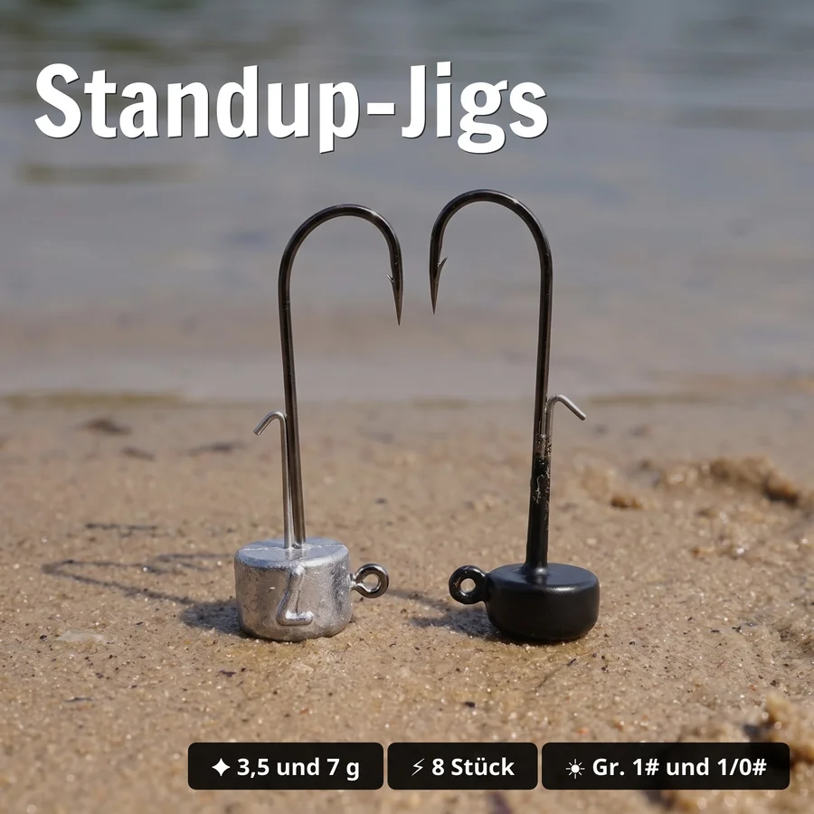 Ned Rig Bundle mit Stand Up Jigs in Blei & Tungsten sowie Snaps und Schnüre für Barsch & Zander Angeln - Standup-Jigs
