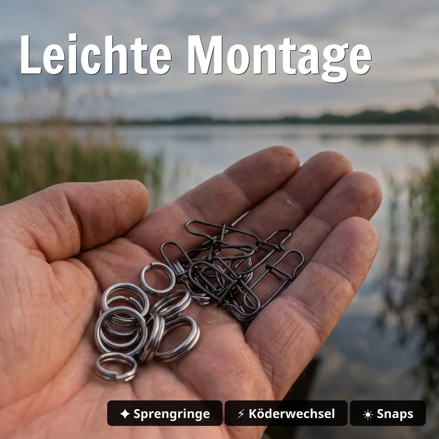 Jika Rig Bundle mit Off-Set Haken sowie Tungsten Jika Gewichten, Snaps, Sprengringen & Schnüren für Barsch & Zander Ange - Leichte Montage