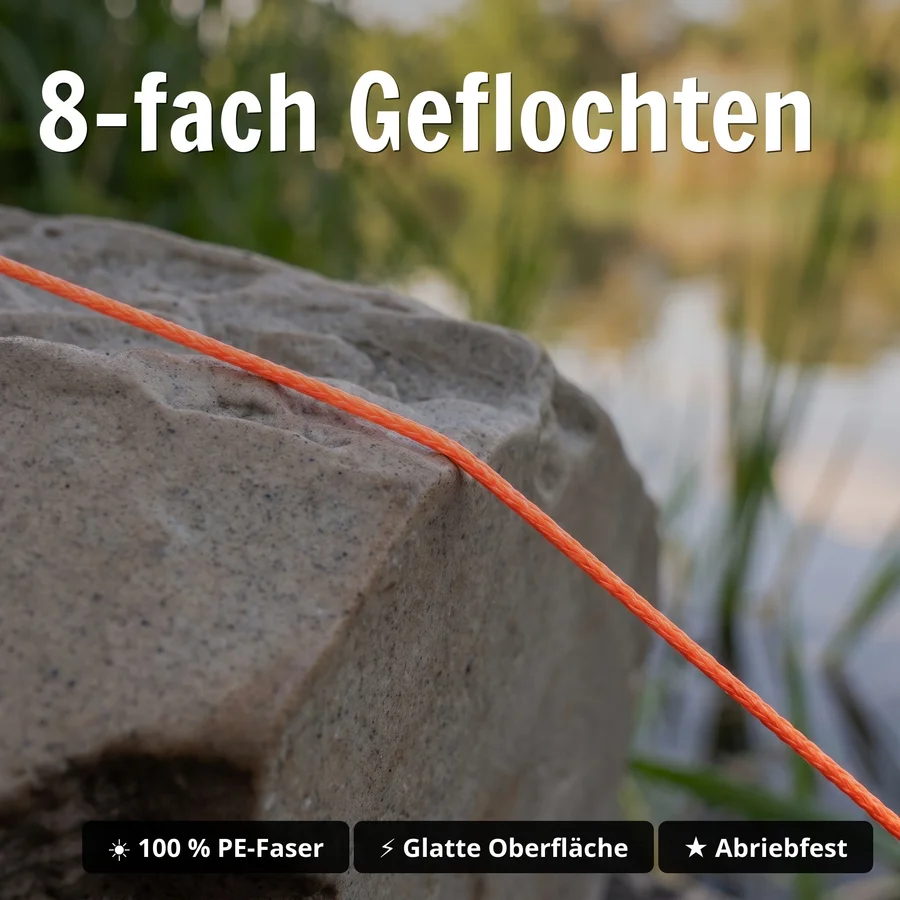Zite Fishing Geflochtene Schnur orange 555 m 0,12 mm – 8-fach geflochten, 7,8 kg Tragkraft, für Zander - 8-fach Geflochten