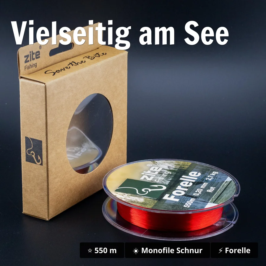 Zite Fishing Forellenschnur monofil rot | 550 m | 0,18 mm | 1,8 kg Tragkraft | Nylon-Monoschnur für Forellenteich - Vielseitig am See