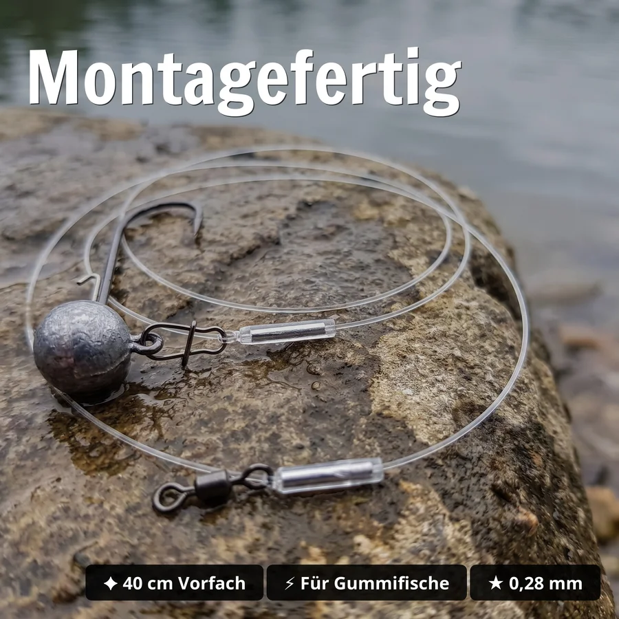 Zite Fishing Jigkopf Ready Rig 7 g – Fluorocarbon-Vorfach 0,28 mm, 40 cm, Gr. 3/0 Jighaken Barsch & Zander - Montagefertig