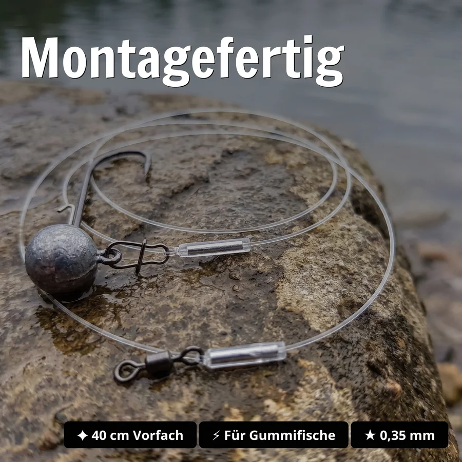 Zite Fishing Jighead 7 g – Fertigmontage mit Fluorocarbon-Vorfach 0,35 mm, 40 cm, Haken Gr. 5/0 für Hecht & Zander - Montagefertig