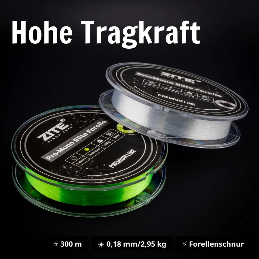 Zite Fishing Pro-Mono Elite Forelle – Monofile Angelschnur transparent, 300 m, 0,18 mm, 2,95 kg - Hohe Tragkraft