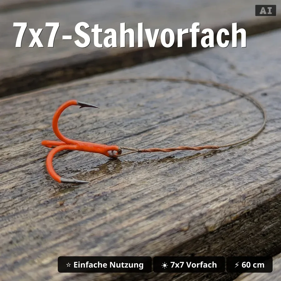 Zite Fishing Köderfisch-System UV Gr. M – Hecht Stahlvorfach 60cm, Doppel-Drilling #4, 9kg Tragkraft, Fertigmontage - 7x7-Stahlvorfach