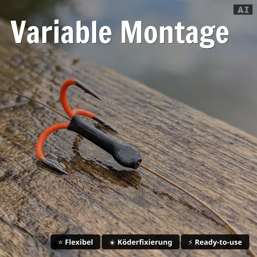 Zite Fishing Köderfisch-System UV Gr. L – Stahlvorfach 60cm, 9kg, Doppel-Drilling #2 für Hecht, 14-20cm Köderfisch - Variable Montage