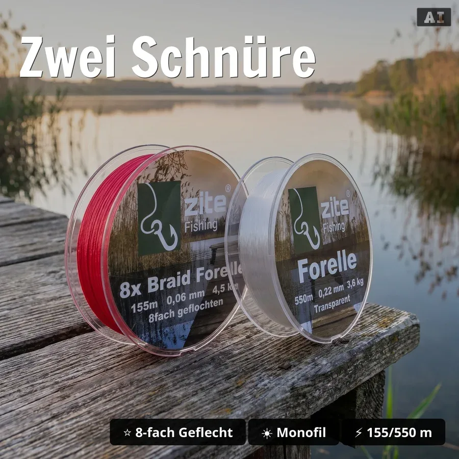 Zite Fishing Troutmallows Forellen Angelset Komplett | Rute 3,30 m + Rolle 3000 + Schnüre, Köder & Zubehör GRATIS - Zwei Schnüre