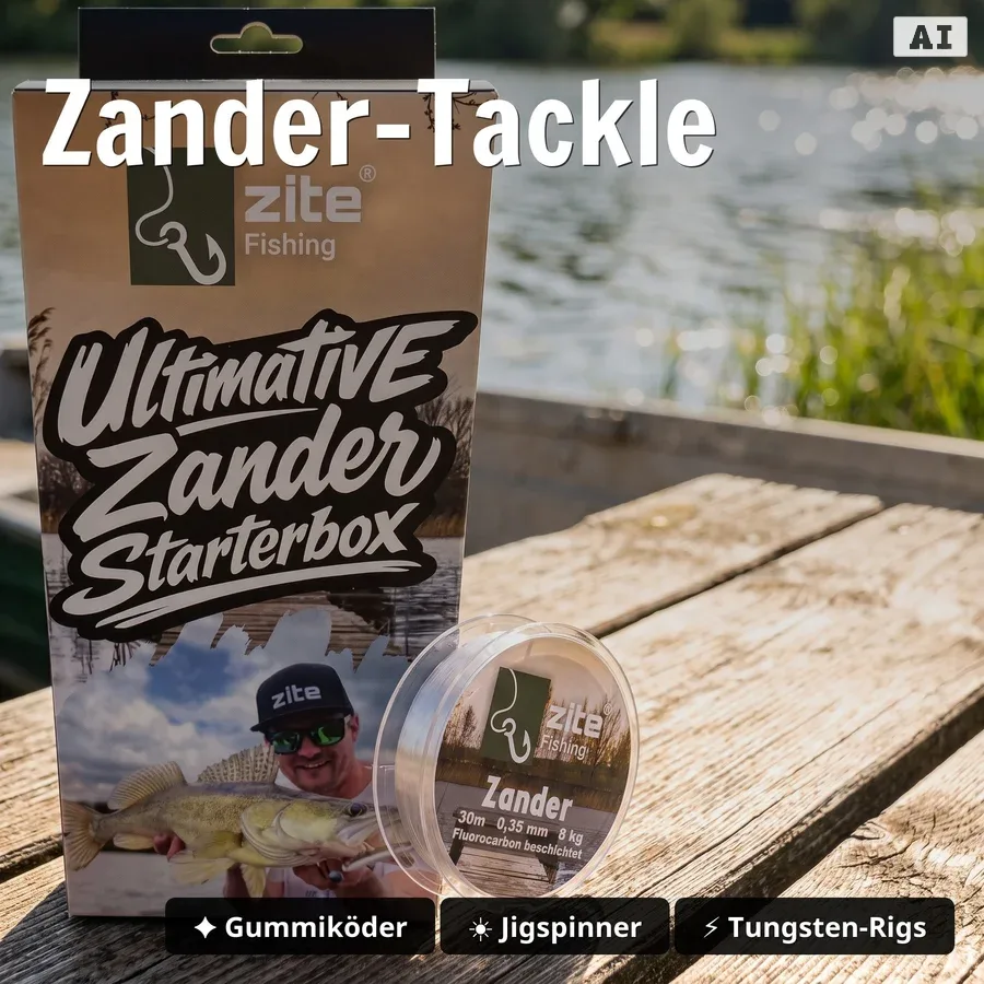 Zite Fishing Zander Angelset Komplett XXL – Rute, Rolle & Starterbox + Kescher GRATIS für Hecht, Zander & Forelle - Zander-Tackle
